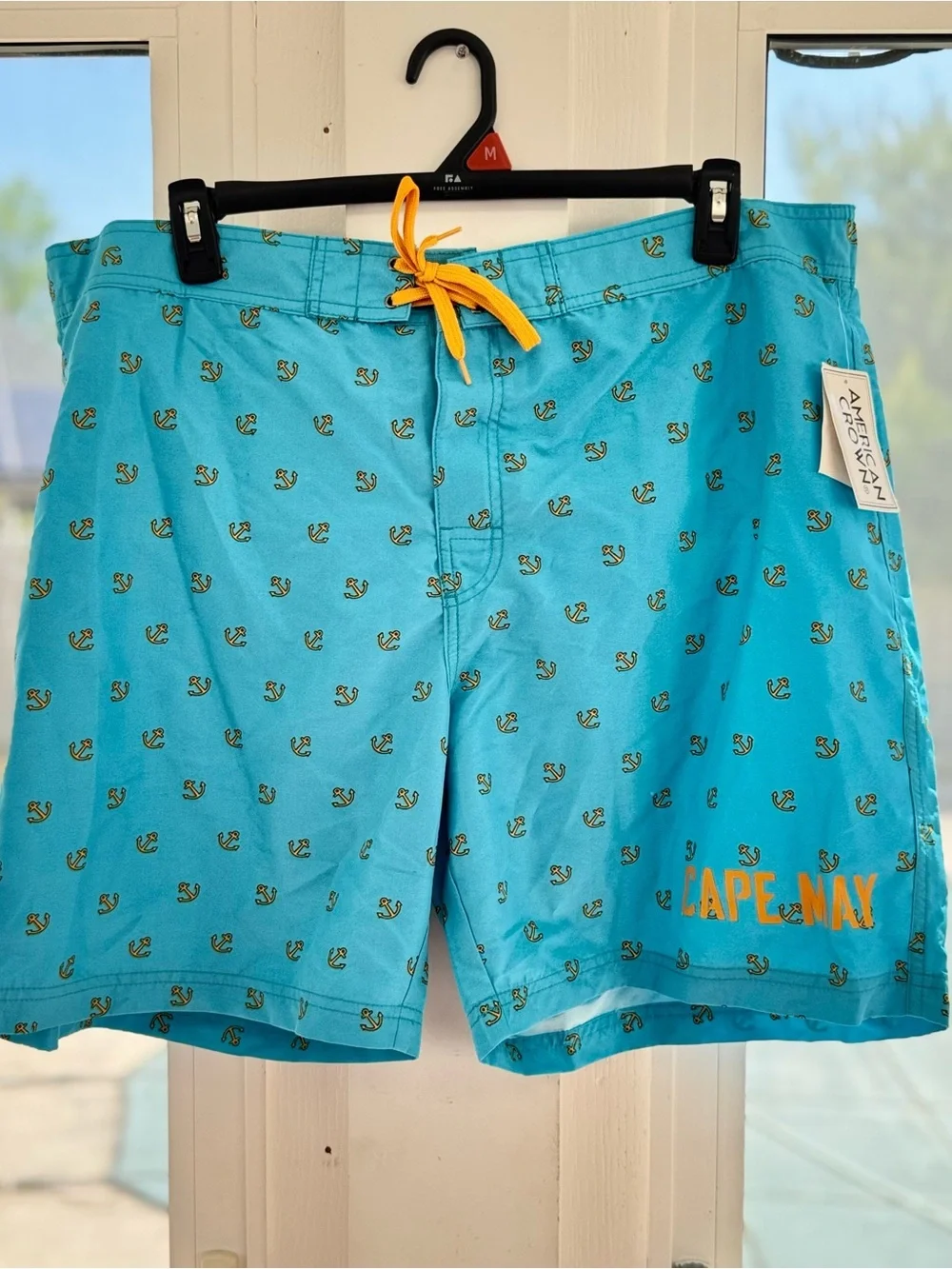 American Crown Mens 2XL Swim Trunks Cape May Anchor Hook & Loop Fly No Pockets
